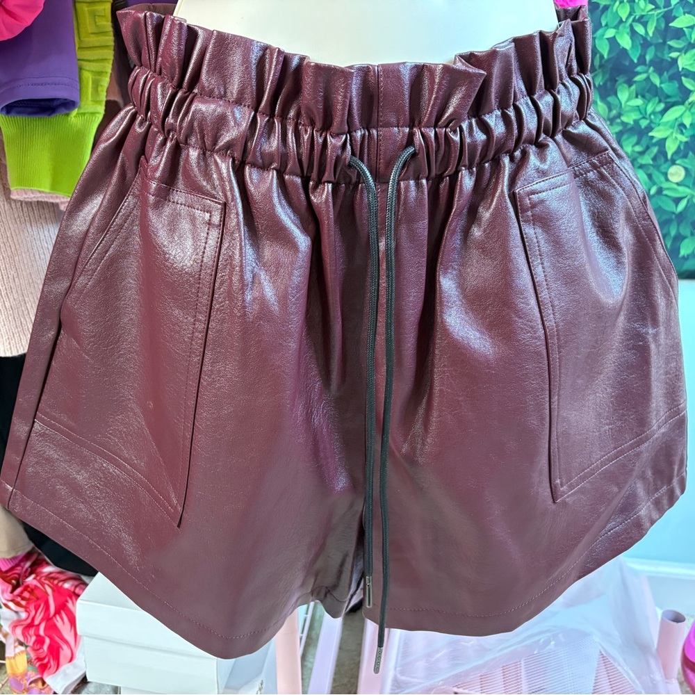 Women's Burgundy Leather Shorts
